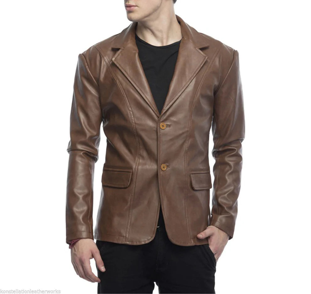 2 Button Lambskin Leather Blazer